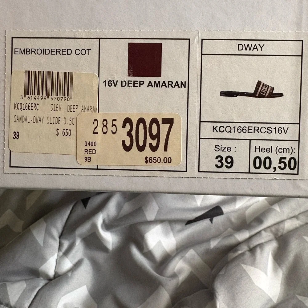 Dior Burgundy and Cream Logo Slide Sandals - Picture 3 of 3